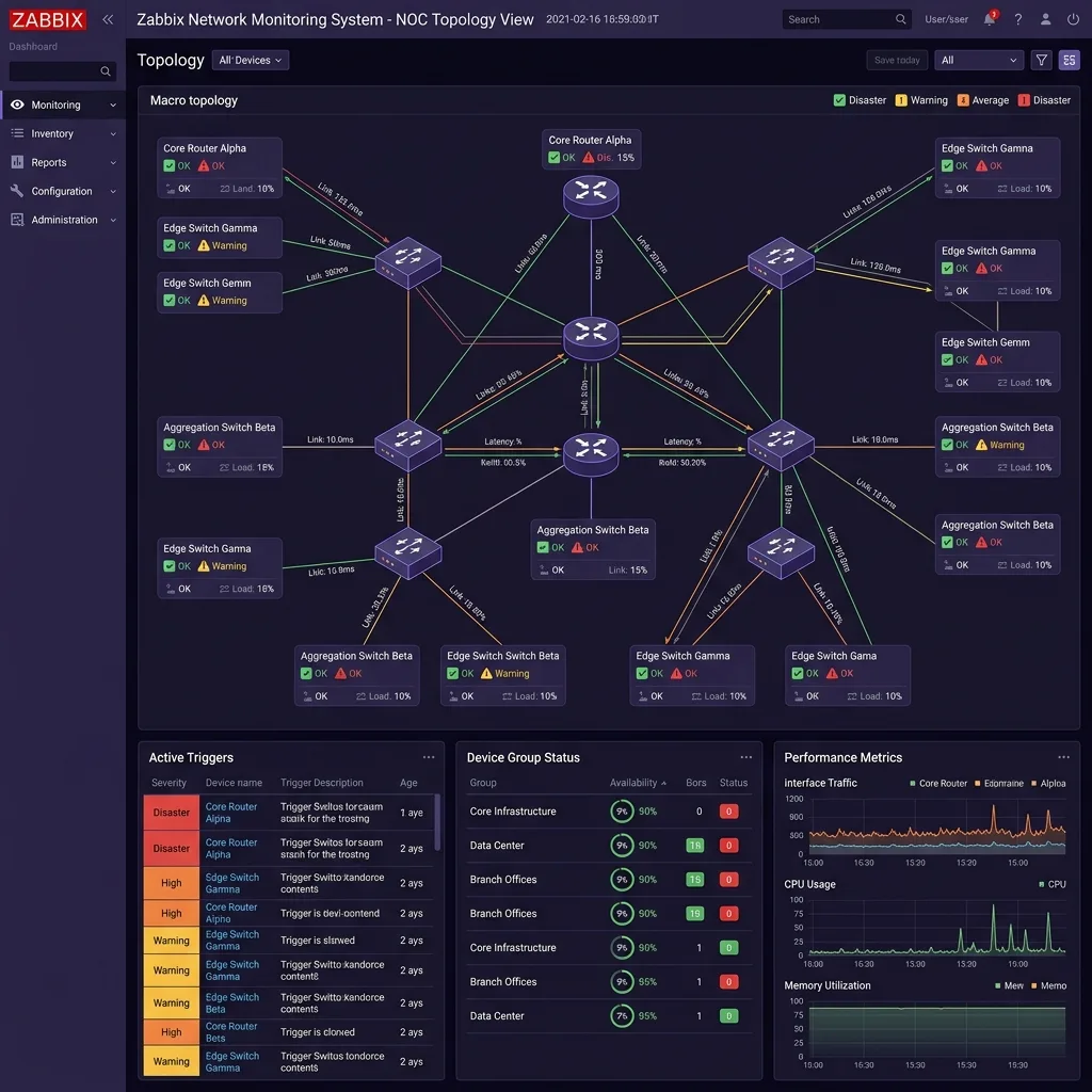 Topologia Zabbix — visão macro